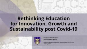 presentation cover for "rethinking education for innovation, growth and sustainability post Covid-19"