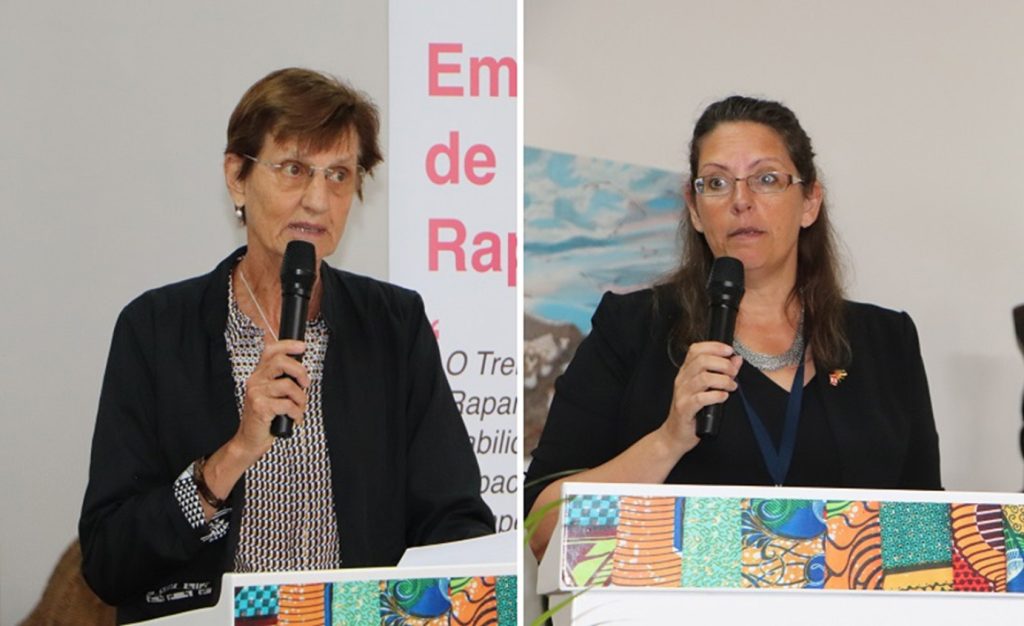 two photos side by side of Ms Zoe Boutilier and Ms Birgit Holm presenting.