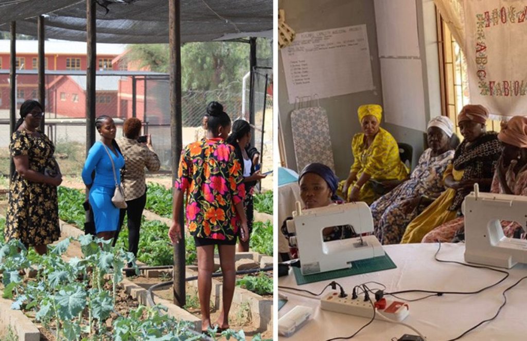 Side by side photos showing Namibian women at the community capacity building program.